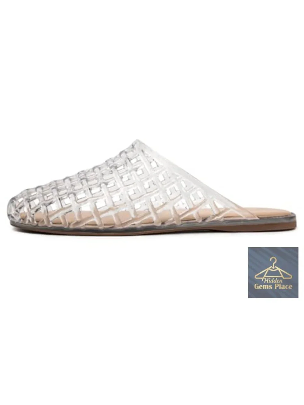 Women's Jelly Slide Sandals - Clear Mesh Hollow Closed Toe Slip On Flat Sandals